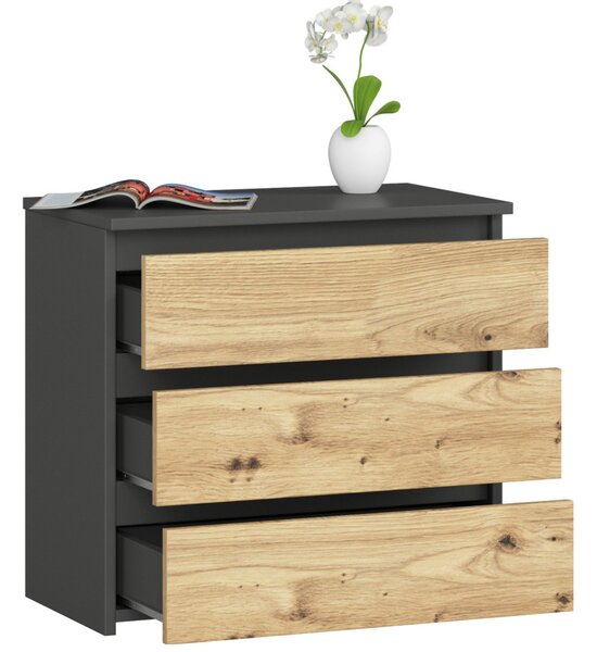 AKORD CLP Artisan 3-Fiókos Komód Laminált Grafit-Tölgy