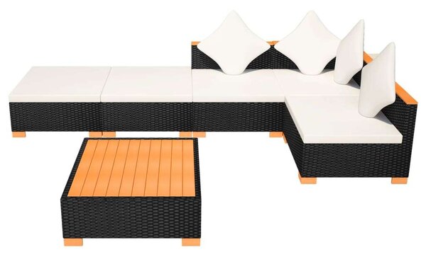 Polyrattan Kerti Bútorszett - 6 részes - Fekete