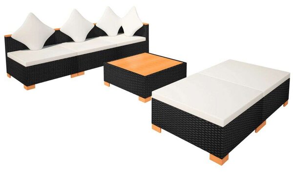 Polyrattan Kerti Bútorszett - 6 részes - Fekete