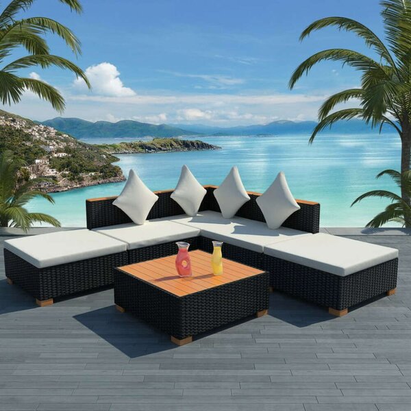 Polyrattan Kerti Bútorszett - 6 részes - Fekete