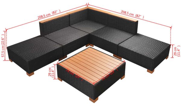 Polyrattan Kerti Bútorszett - 6 részes - Fekete