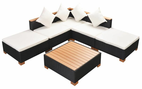 Polyrattan Kerti Bútorszett - 6 részes - Fekete