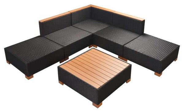 Polyrattan Kerti Bútorszett - 6 részes - Fekete