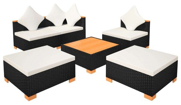 Polyrattan Kerti Bútorszett - 6 részes - Fekete