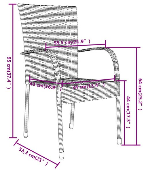 Polyrattan Kerti Étkezőgarnitúra - 3 részes - Szürke