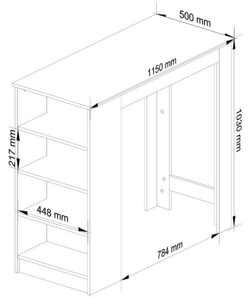AKORD CLP Bárasztal Sonoma Tölgy Fehér 115cm Tárolópolcokkal