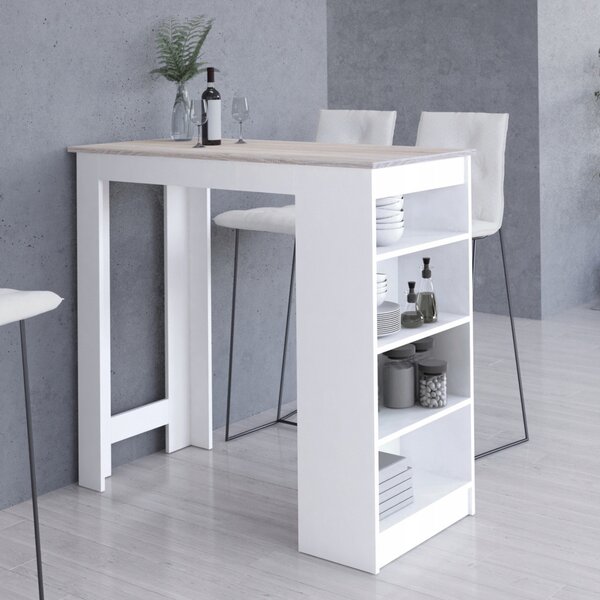 AKORD CLP Bárasztal Sonoma Tölgy Fehér 115cm Tárolópolcokkal
