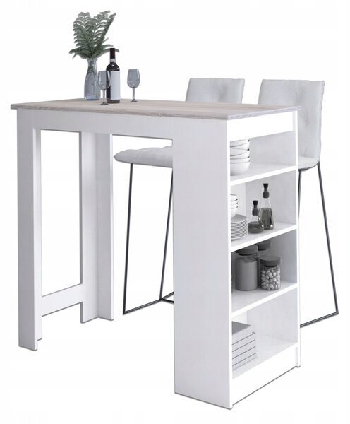 AKORD CLP Bárasztal Sonoma Tölgy Fehér 115cm Tárolópolcokkal