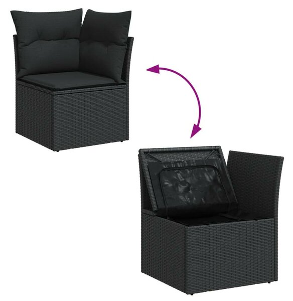 VidaXL 5 részes fekete polyrattan kerti kanapészett párnákkal