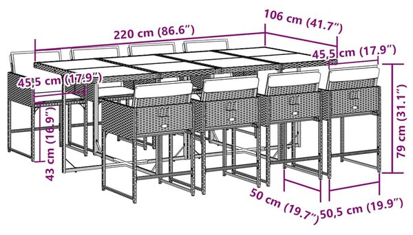 VidaXL 9 részes szürke polyrattan kerti étkezőgarnitúra párnával