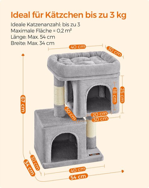 Feandrea PCT611W01 67 cm macskaház kiscicáknak plüss sisallal világosszürke