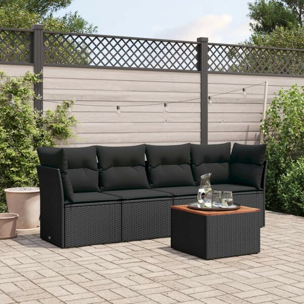 VidaXL 5 részes fekete polyrattan kerti kanapészett párnákkal