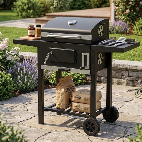 Pepita kerti Grillsütő dupla polccal 109x46x94.5cm - Fekete