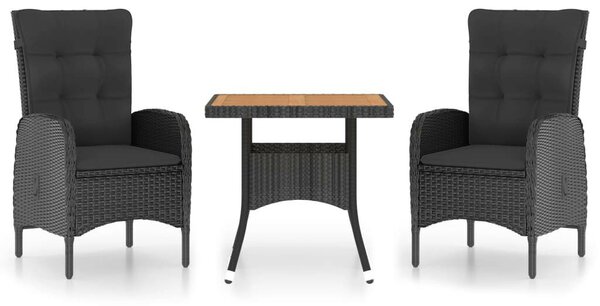 Polyrattan Kerti Étkezőgarnitúra - 3 részes - Fekete