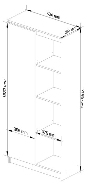 CLP Irodai Könyvespolc Fehér Grafit Magasfényű 80cm
