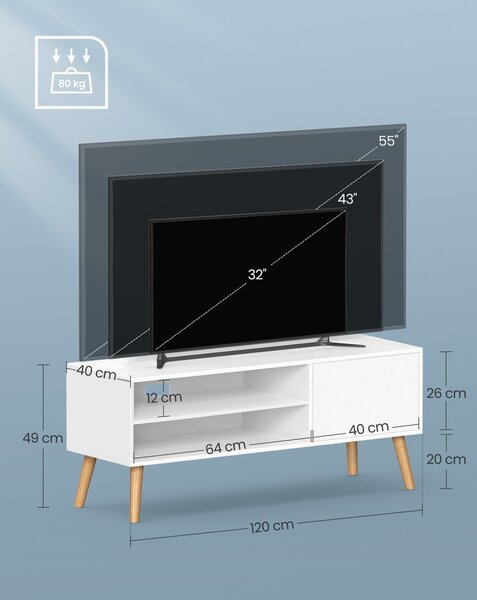 VASAGLE Modern TV Szekrény Fehér 120 cm Skandináv Stílusú Állvány