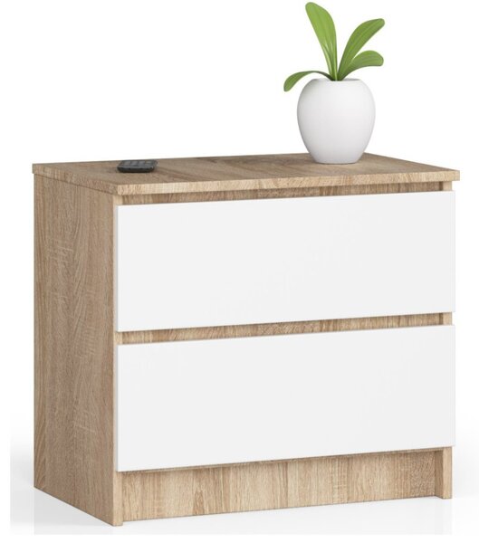 AKORD CLP K60 Komód Laminált Sonoma Tölgy Fehér 2 Fiókos