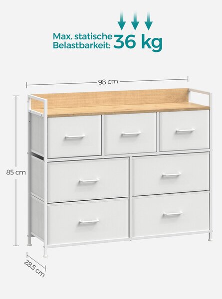SONGMICS LTS523W57 fiókos szekrény textil fiókokkal fém vázzal fehér-fa színű