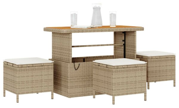 4 Darabos Kerti Étkező Szett Párnákkal Bézs Poly Rattan Akác