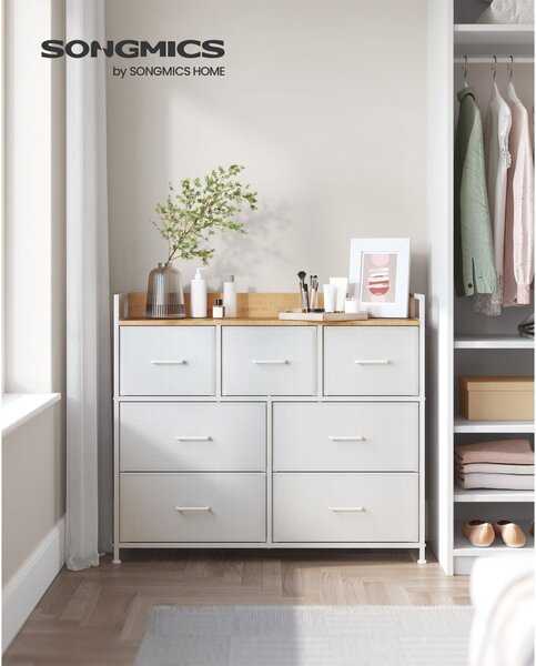 SONGMICS LTS523W57 fiókos szekrény textil fiókokkal fém vázzal fehér-fa színű