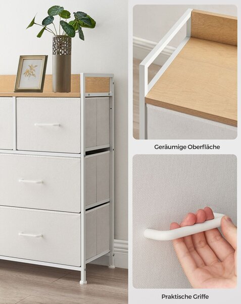 SONGMICS LTS523W57 fiókos szekrény textil fiókokkal fém vázzal fehér-fa színű