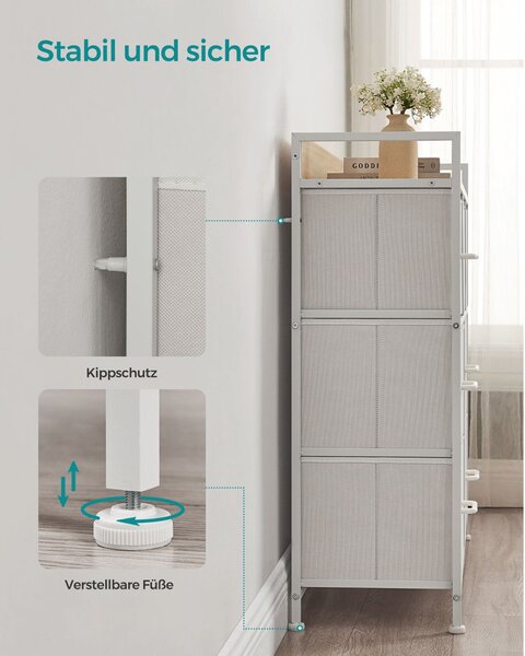 SONGMICS LTS523W57 fiókos szekrény textil fiókokkal fém vázzal fehér-fa színű
