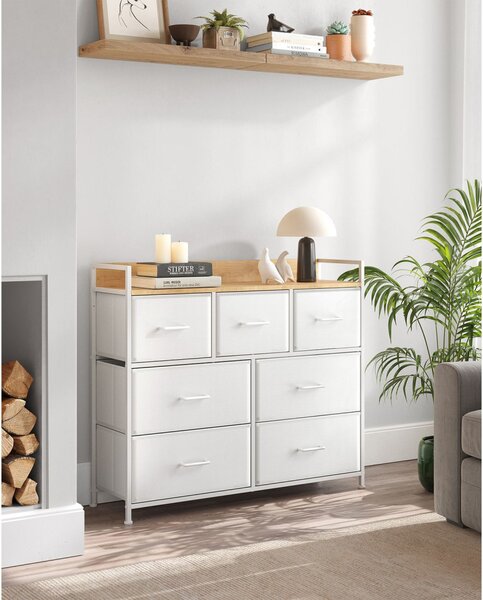 SONGMICS LTS523W57 fiókos szekrény textil fiókokkal fém vázzal fehér-fa színű