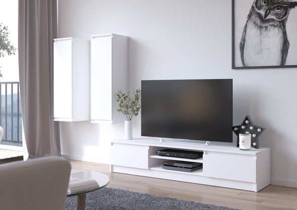 AKORD CLP Modern Fehér TV-állvány és Vitrin Szett