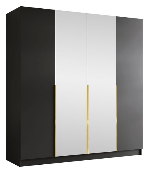 Gardróbszekrény Closico Navor II, Laminált forgácslap, 215x200x58cm, Aranysárga, Fekete