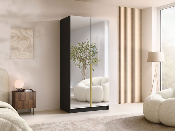 Gardróbszekrény Closico Staton III, Laminált forgácslap, 215x100x58cm, Aranysárga, Fekete