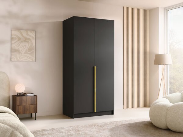 Gardróbszekrény Closico Staton I, Laminált forgácslap, 215x100x58cm, Aranysárga, Fekete