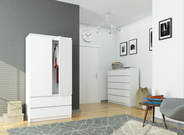 AKORD CLP S90 Kétajtós Ruhásszekrény Laminált Fehér Fiókos
