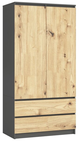 AKORD CLP Ruhásszekrény Laminált Grafitszürke Artisan Tölgy 2 Ajtós 2 Fiókos