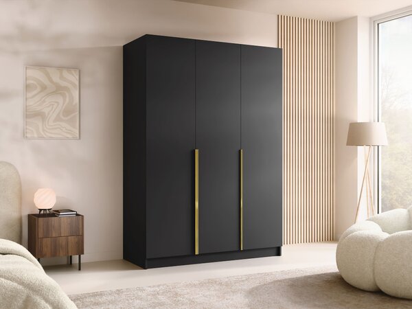 Gardróbszekrény Closico Decoron I, Laminált forgácslap, 215x150x58cm, Fekete, Aranysárga