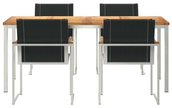 5 részes kerti étkezőszett tömör akácfából, Kültéri étkezőasztal 180x90x75 cm tömör akácfából