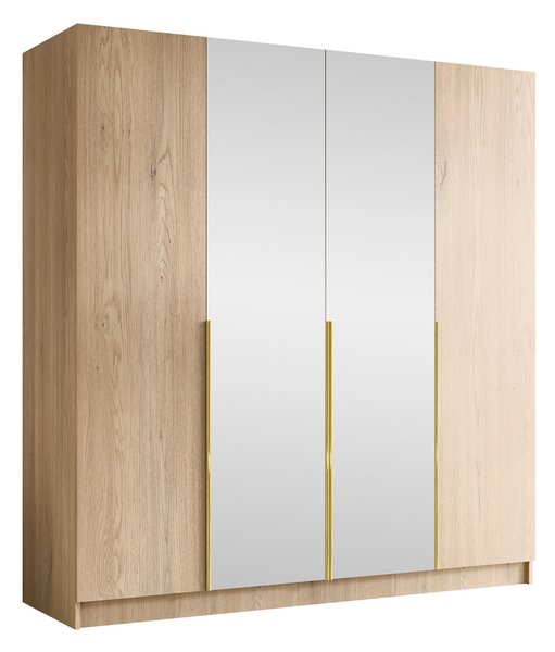 Gardróbszekrény Closico Navor II, Laminált forgácslap, 215x200x58cm, Aranysárga, Világos fa