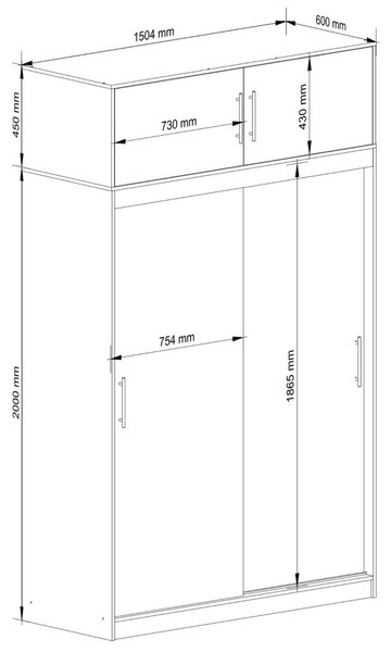 AKORD CLP Tolóajtós Rátétszekrény 150cm Laminált Fehér-Szürke