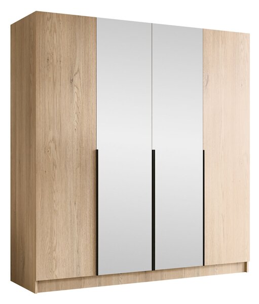 Gardróbszekrény Closico Navor II, Laminált forgácslap, 215x200x58cm, Fekete, Világos fa