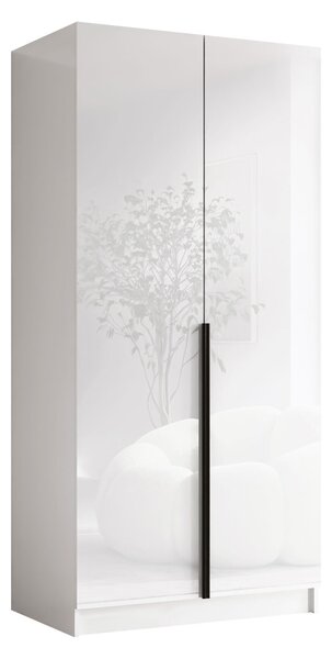 Gardróbszekrény Closico Staton I, Laminált forgácslap, 215x100x58cm, Fekete, Fehér, Fényes fehér