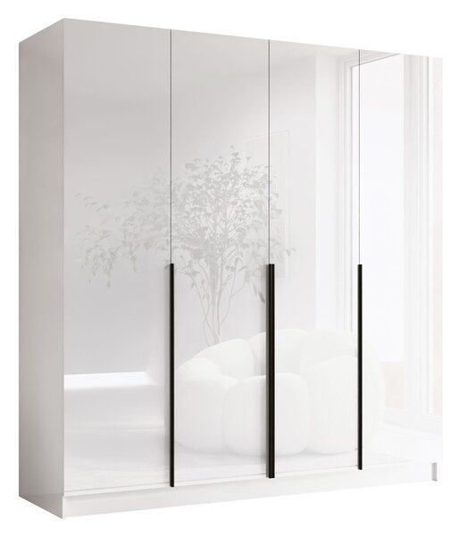 Gardróbszekrény Closico Navor I, Laminált forgácslap, 215x200x58cm, Fényes fehér, Fekete, Fehér