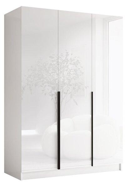 Gardróbszekrény Closico Decoron I, Laminált forgácslap, 215x150x58cm, Fekete, Fehér, Fényes fehér