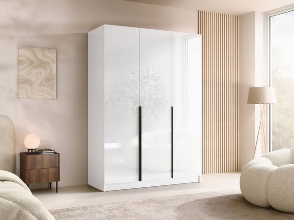 Gardróbszekrény Closico Decoron I, Laminált forgácslap, 215x150x58cm, Fekete, Fehér, Fényes fehér
