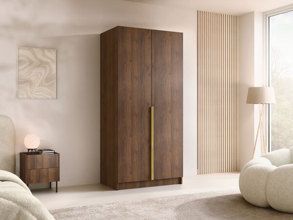 Gardróbszekrény Closico Staton I, Laminált forgácslap, 215x100x58cm, Aranysárga, Dió