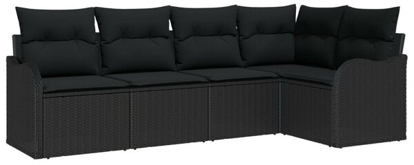 5 darabos kerti kanapé szett, párnákkal, fekete poly rattan, 2 fős kerti kanapé tárolóval és párnákkal, fekete poly rattan