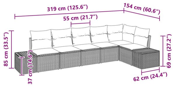 6 darabos kert kanapé szett párnákkal Szürke Poli rattan