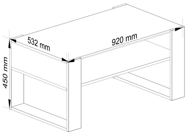 AKORD Domi Artisan Tölgy Dohányzóasztal Fekete Lábakkal