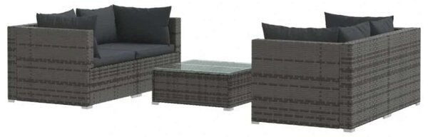 VidaXL 5 részes szürke polyrattan kerti ülőgarnitúra párnákkal