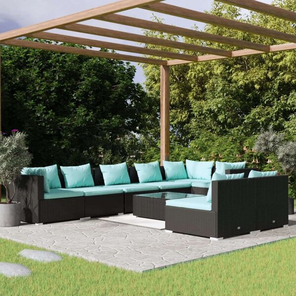 VidaXL Polyrattan Kerti Ülőgarnitúra - 9 részes - Fekete