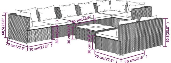 VidaXL Polyrattan Kerti Ülőgarnitúra - 9 részes - Fekete
