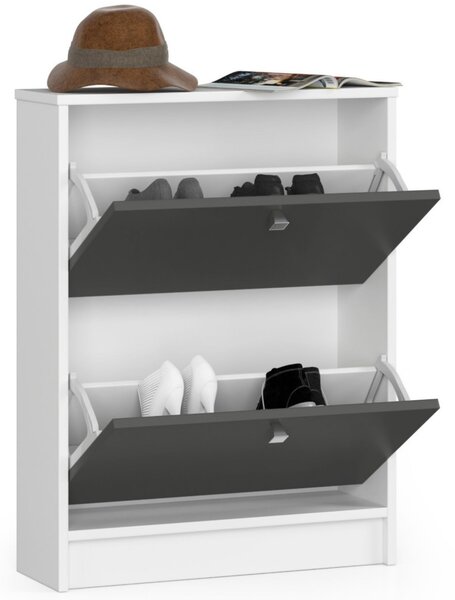 AKORD Klasszikus Billenő Cipősszekrény Laminált Fehér-Szürke 60cm